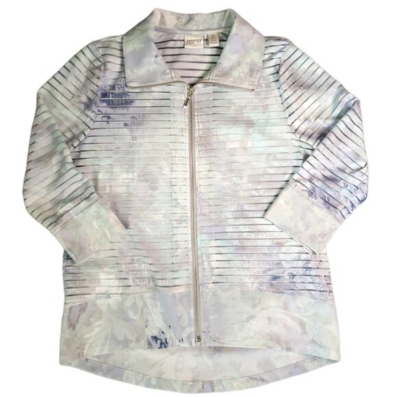 Chico's Zenergy Floral Burnout-Striped Jacket - Chico's 0 = US 4/S - Picture 1 of 12